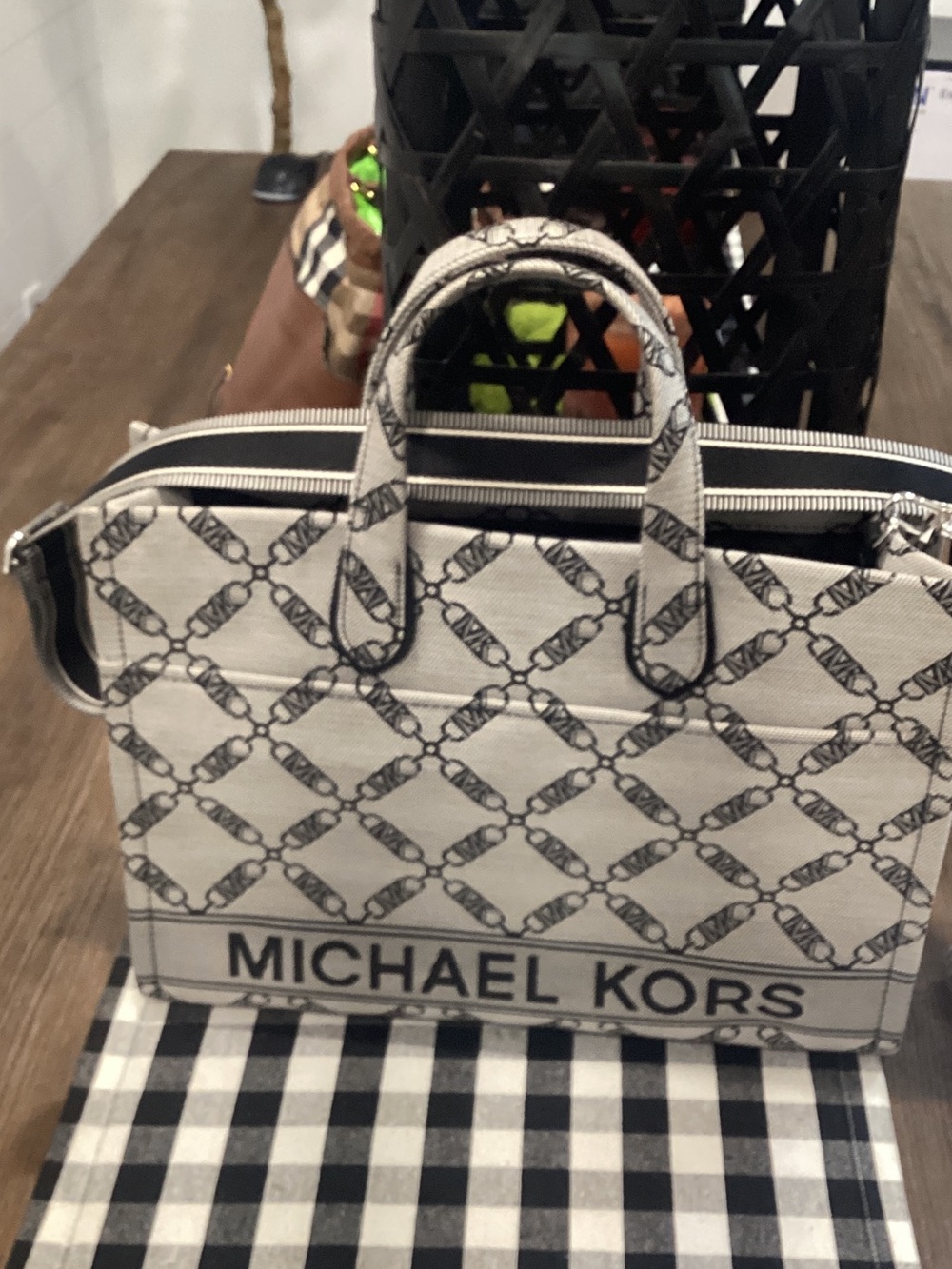 Michael Kors Black & White Signature Canvas Satchel